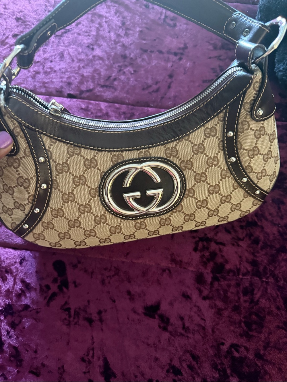 Source Unknown Beige and Brown GG-Style Shoulder Bag